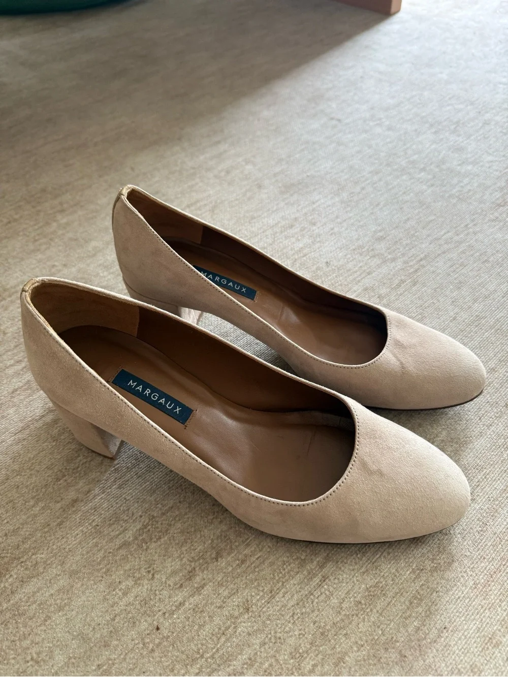 Margaux Nude Suede Block Heel Pumps